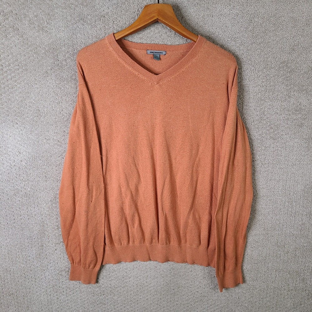 Johnston‎ & Murphy Sweater Mens XXL Orange Terracotta V-Neck Silk Angora Blend